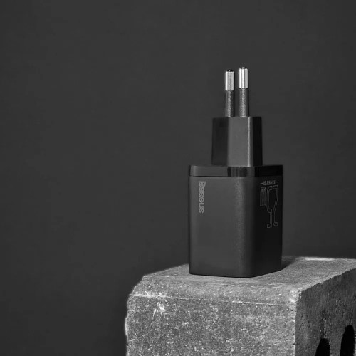 МЗП Baseus Super Silicone PD Charger 25W (1Type-C) + With Cable Type-C to Type-C 3A (1m) Black