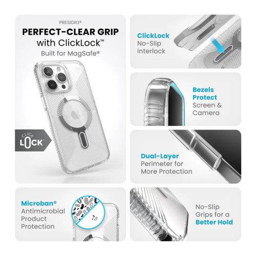 Чохол Speck Presidio Perfect-Clear Grip ClickLock MagSafe для iPhone 15 Pro Max Clear/Chrome Чохол Speck Presidio Perfect-Clear Grip ClickLock MagSafe для iPhone 15 Pro Max Clear/Chrome