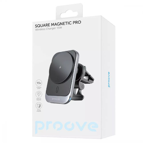 Автомобільний тримач з Бездротовим ЗП Proove Square Magnetic Pro 15W Black Автомобільний тримач з Бездротовим ЗП Proove Square Magnetic Pro 15W Black