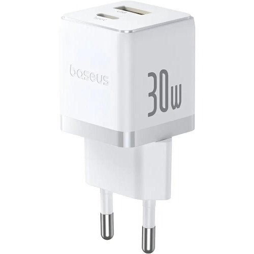 МЗП Baseus Palm Fast Charger Type-C+USB 30W (With Cable Type-C to Type-C 60W 1m) White