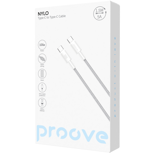 Кабель Proove Nylo Type-C to Type-C 100W (1.5m) White Кабель Proove Nylo Type-C to Type-C 100W (1.5m) White
