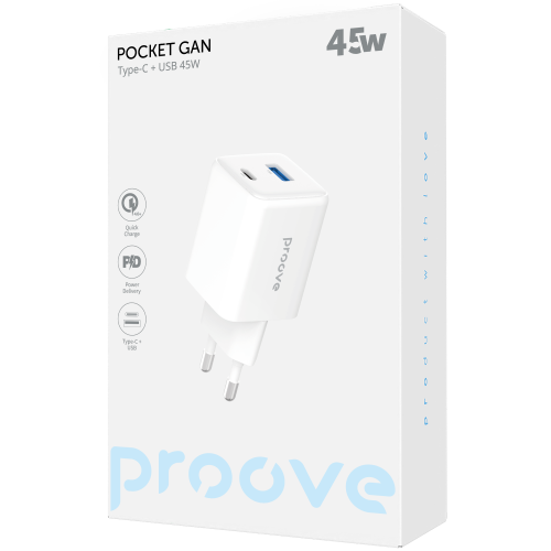 МЗП Proove Pocket GaN 45W (Type-C + USB) White МЗП Proove Pocket GaN 45W (Type-C + USB) White