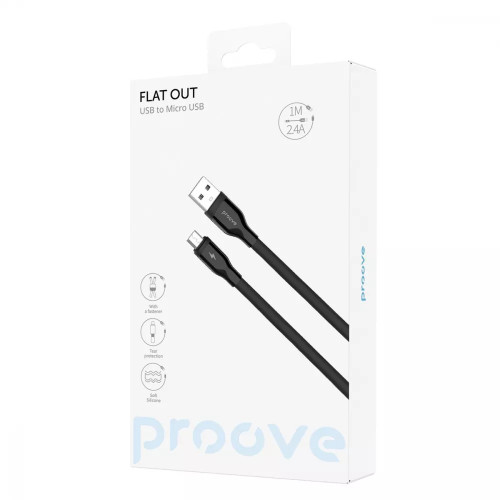 Кабель Proove Flat Out Micro USB 2.4A (1m) Black