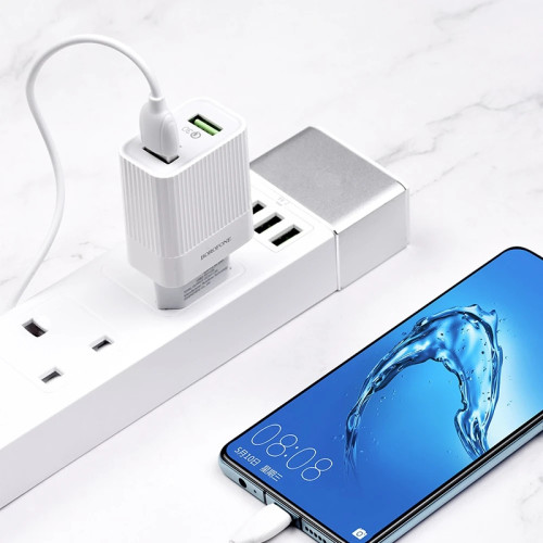 МЗП Borofone Speedway 18W QC3 2xUSB With Cable USB to microUSB White МЗП Borofone Speedway 18W QC3 2xUSB With Cable USB to microUSB White