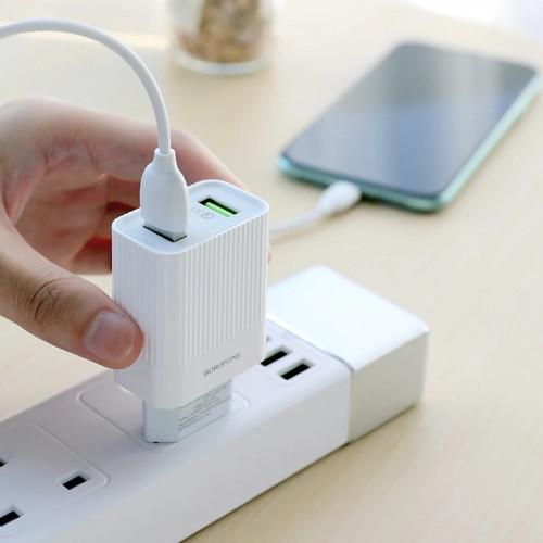 МЗП Borofone Speedway 18W QC3 2xUSB With Cable USB to microUSB White МЗП Borofone Speedway 18W QC3 2xUSB With Cable USB to microUSB White