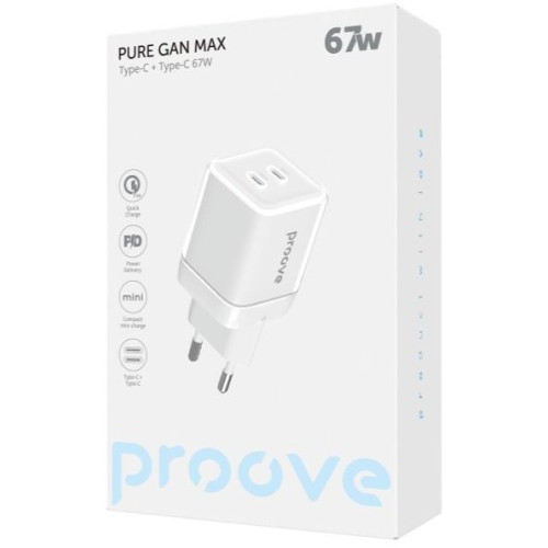 МЗП Proove Pure GaN Max 67W (Type-C + Type-C) White МЗП Proove Pure GaN Max 67W (Type-C + Type-C) White