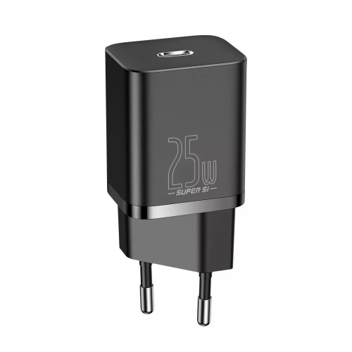 МЗП Baseus Super Silicone PD Charger 25W (1Type-C) + With Cable Type-C to Type-C 3A (1m) Black